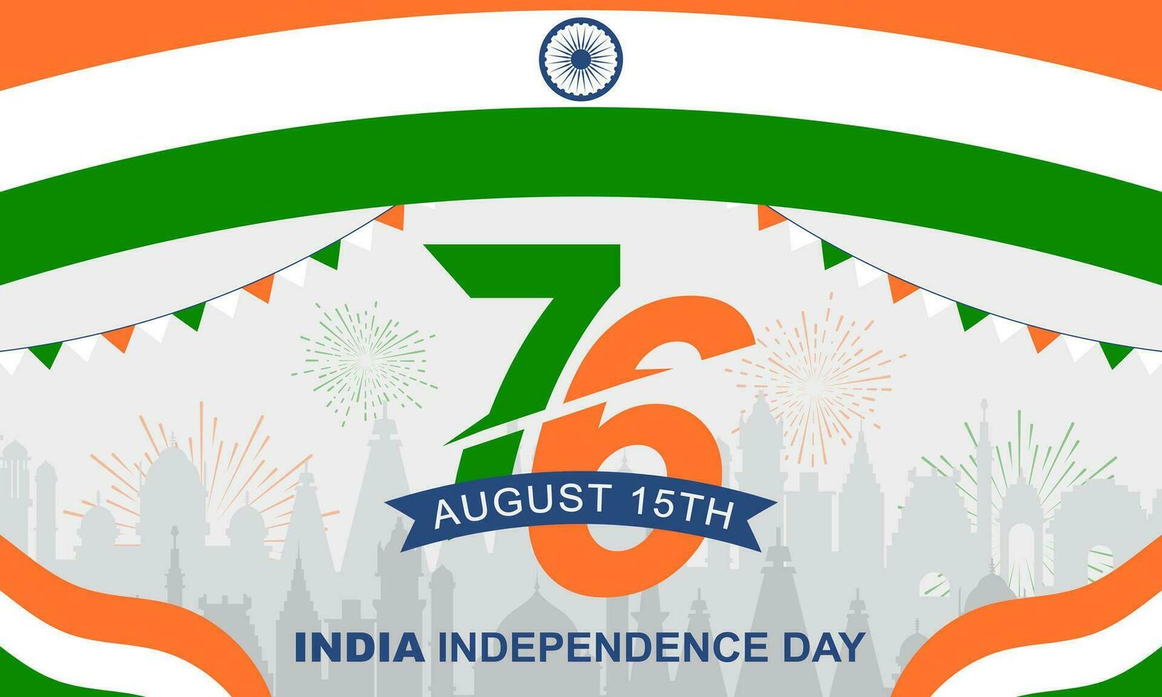 India 76º independencia día saludo plano diseño antecedentes vector