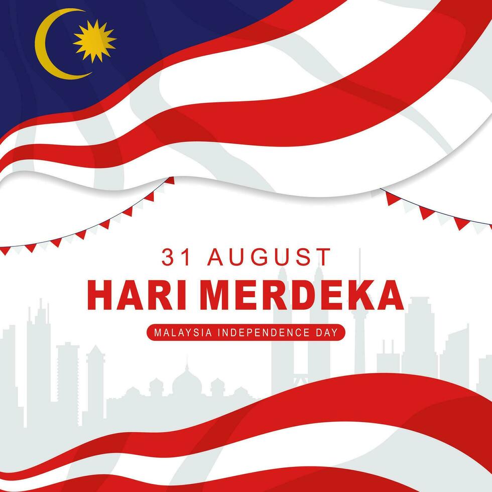 flat cartoon greeting Hari Merdeka Malaysia, which means Malaysia Independence Day vector