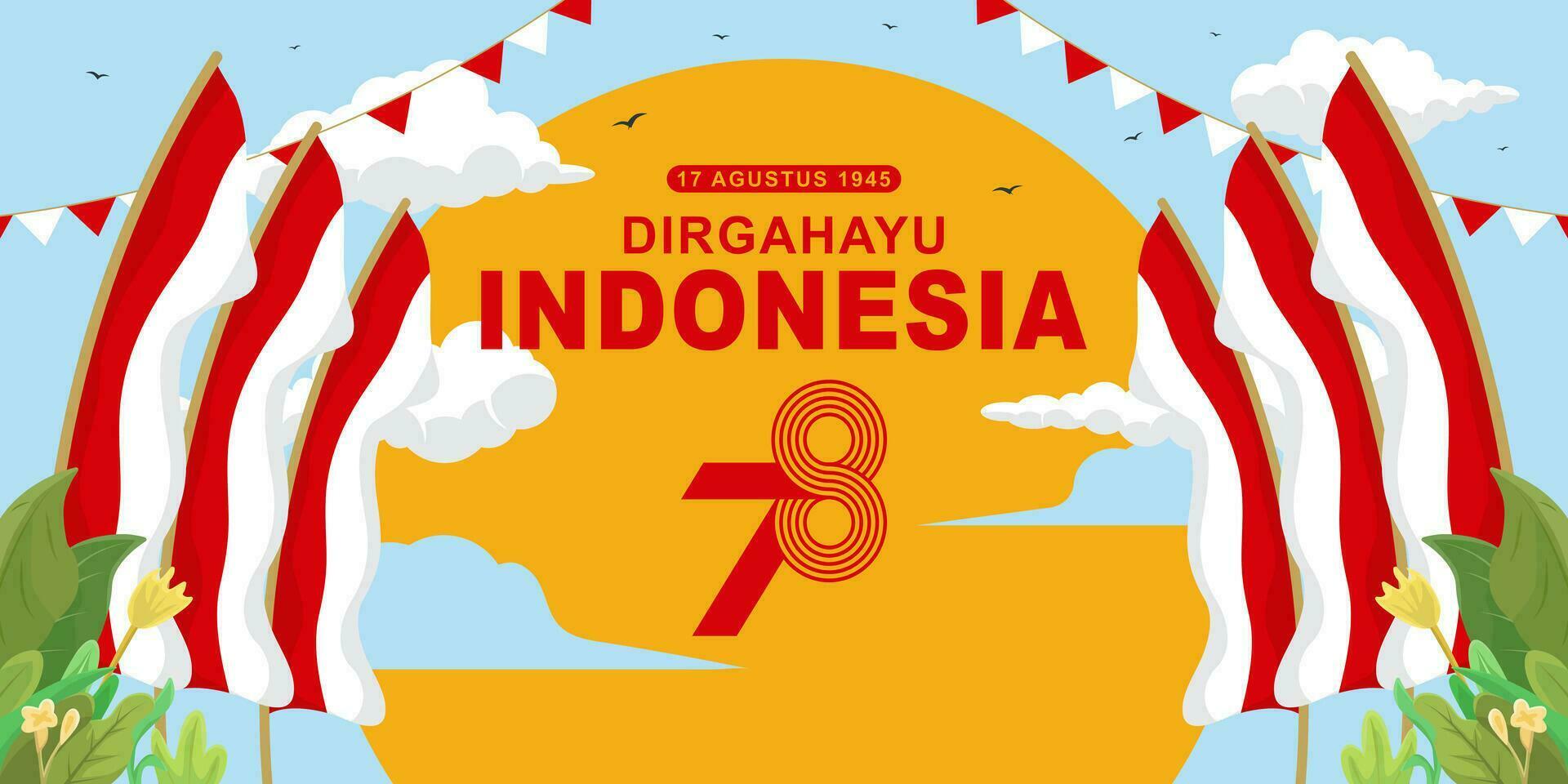 Dirgahayu Indonesia 78th anniversary flat cartoon background vector