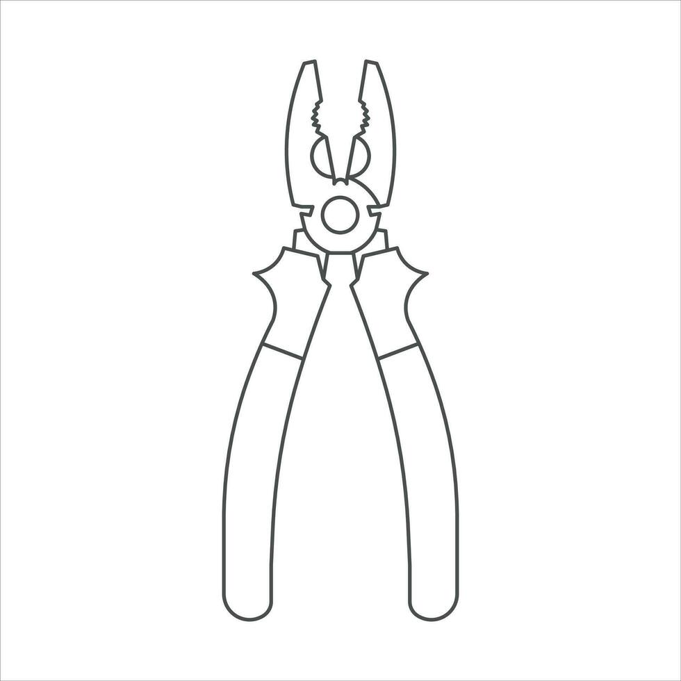 A Hand-drawn black vector illustration of metallic locksmith tool pliers isolated on a white background