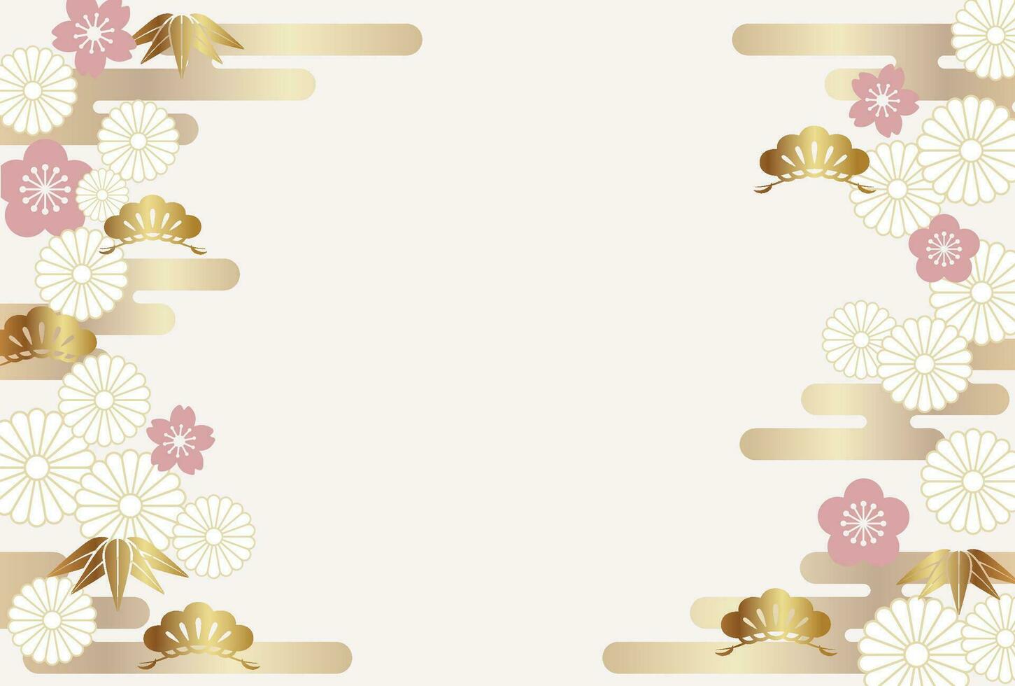 Vector Background Illustration With Text Space Decorated With Japanese Vintage Lucky Charms Such As Pine, Bamboo, And Plum.