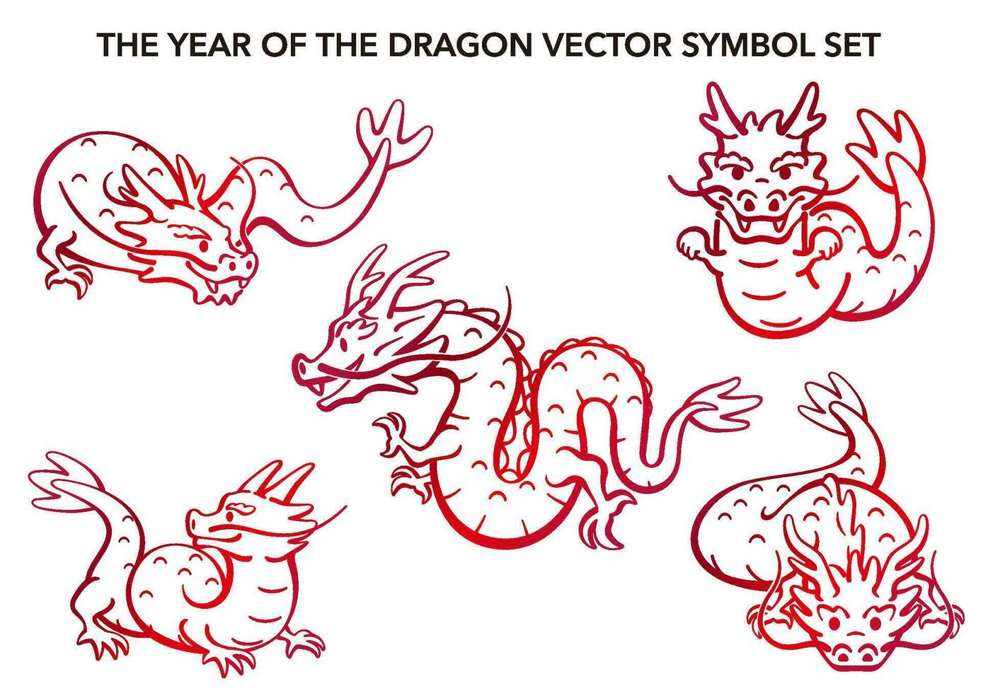 The Year Of The Dragon Vector  Zodiac Symbol Illustration Set Isolated On A White Background.