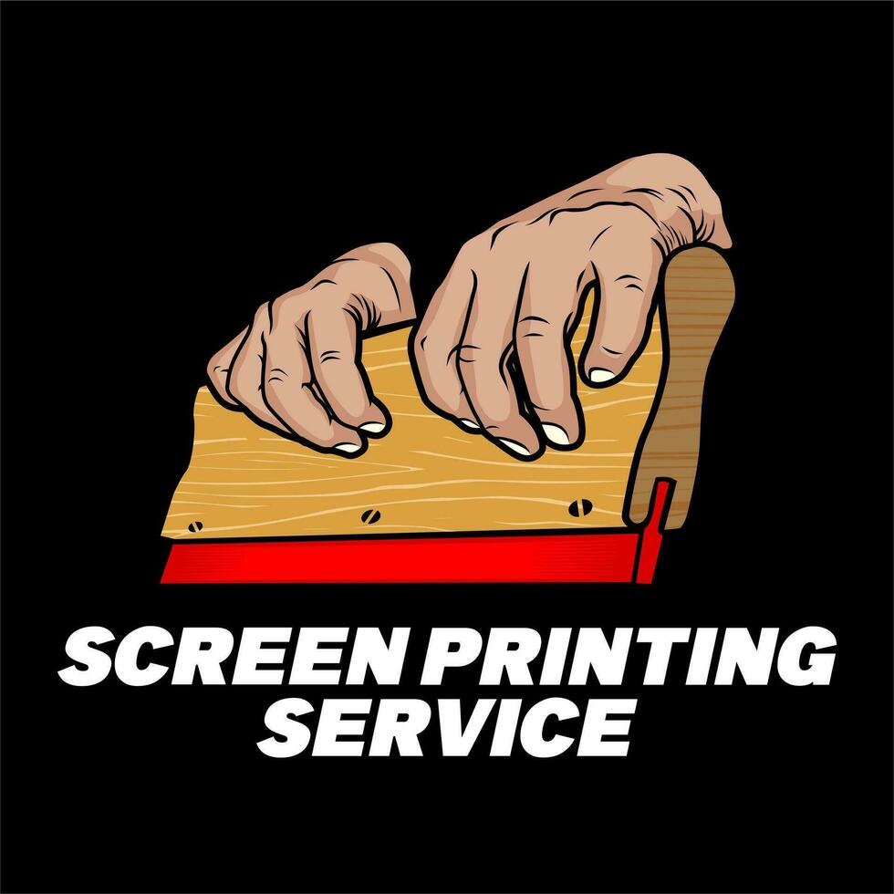 screen printing silk with hand holding squeegee logo design inspiration, Design element for logo, poster, card, banner, emblem, t shirt. Vector illustration