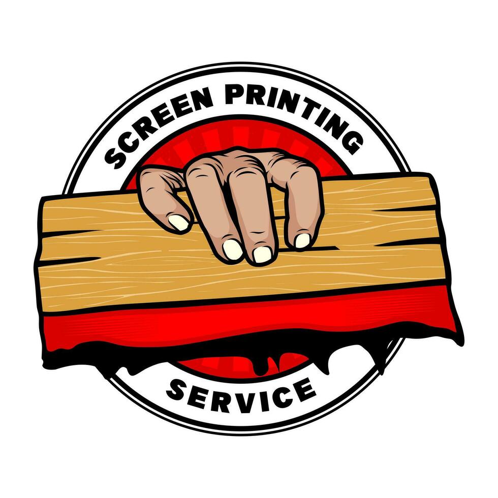 screen printing silk with hand holding squeegee logo design inspiration, Design element for logo, poster, card, banner, emblem, t shirt. Vector illustration