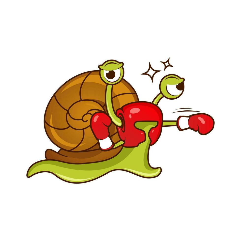 Vector illustration of Snail with boxing gloves cartoon