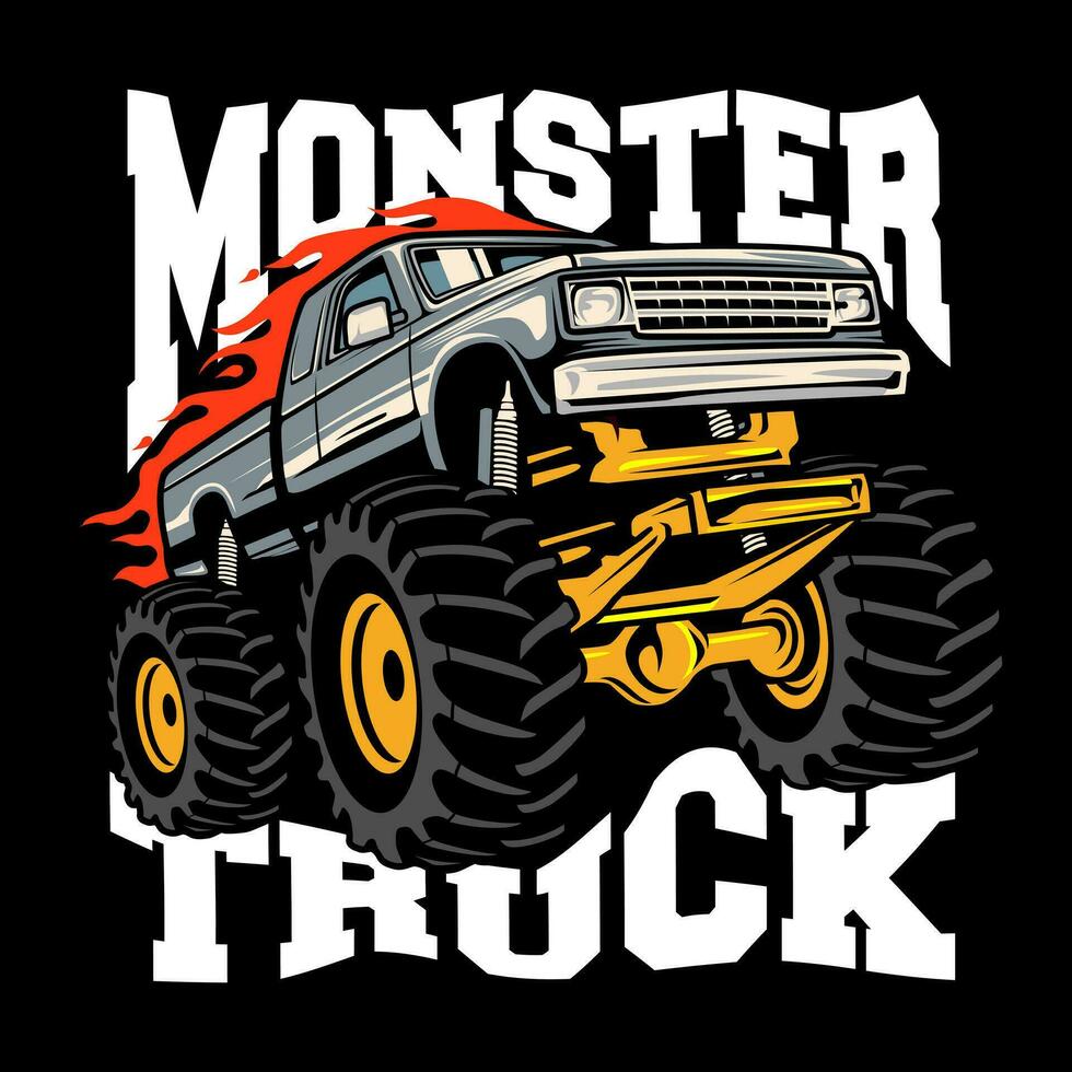 monster truck vector logo design inspiration, Design element for logo, poster, card, banner, emblem, t shirt. Vector illustration