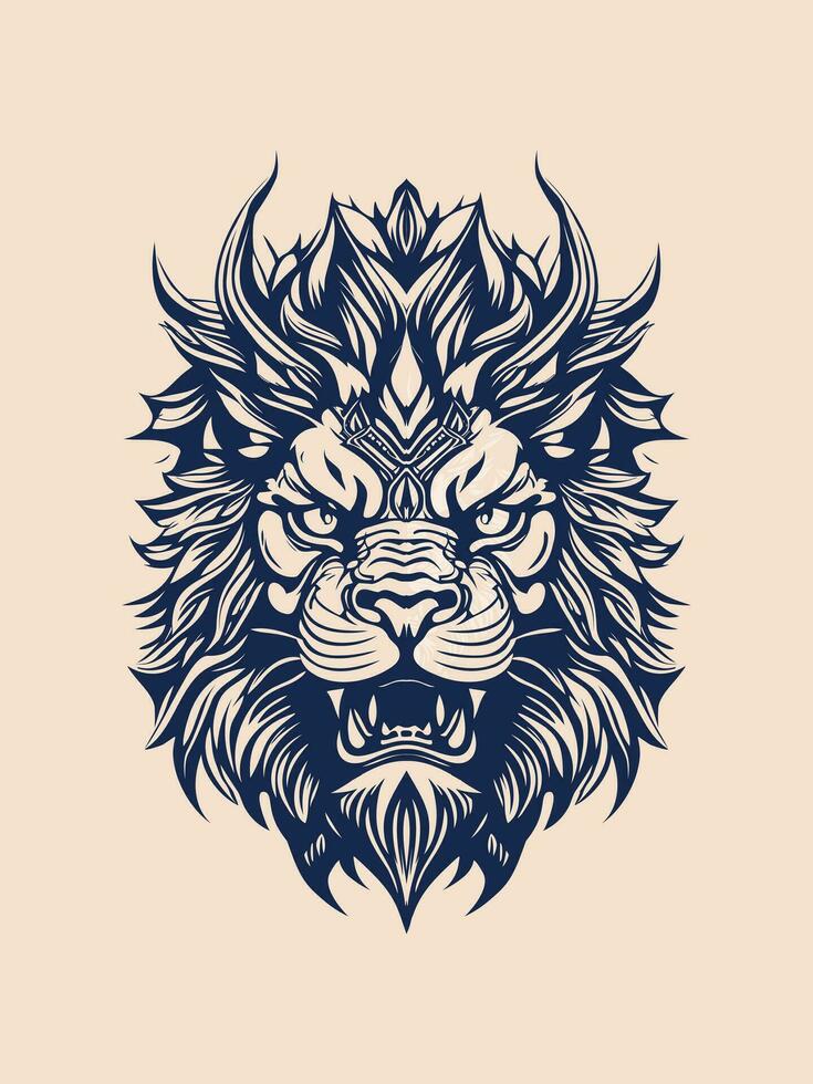 Dragon Lion Head Illustration for logo, t-shirt vector