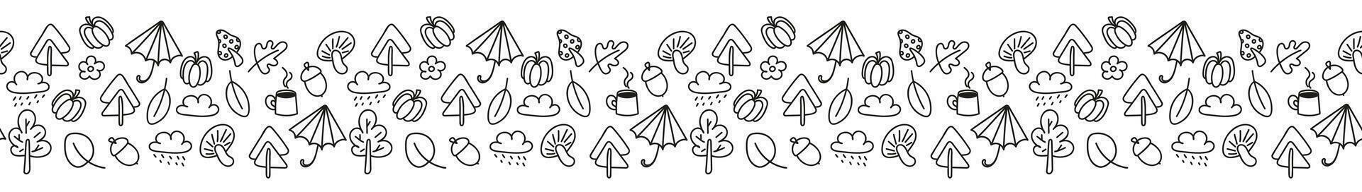 Childish autumn doodle seamless border vector illustration