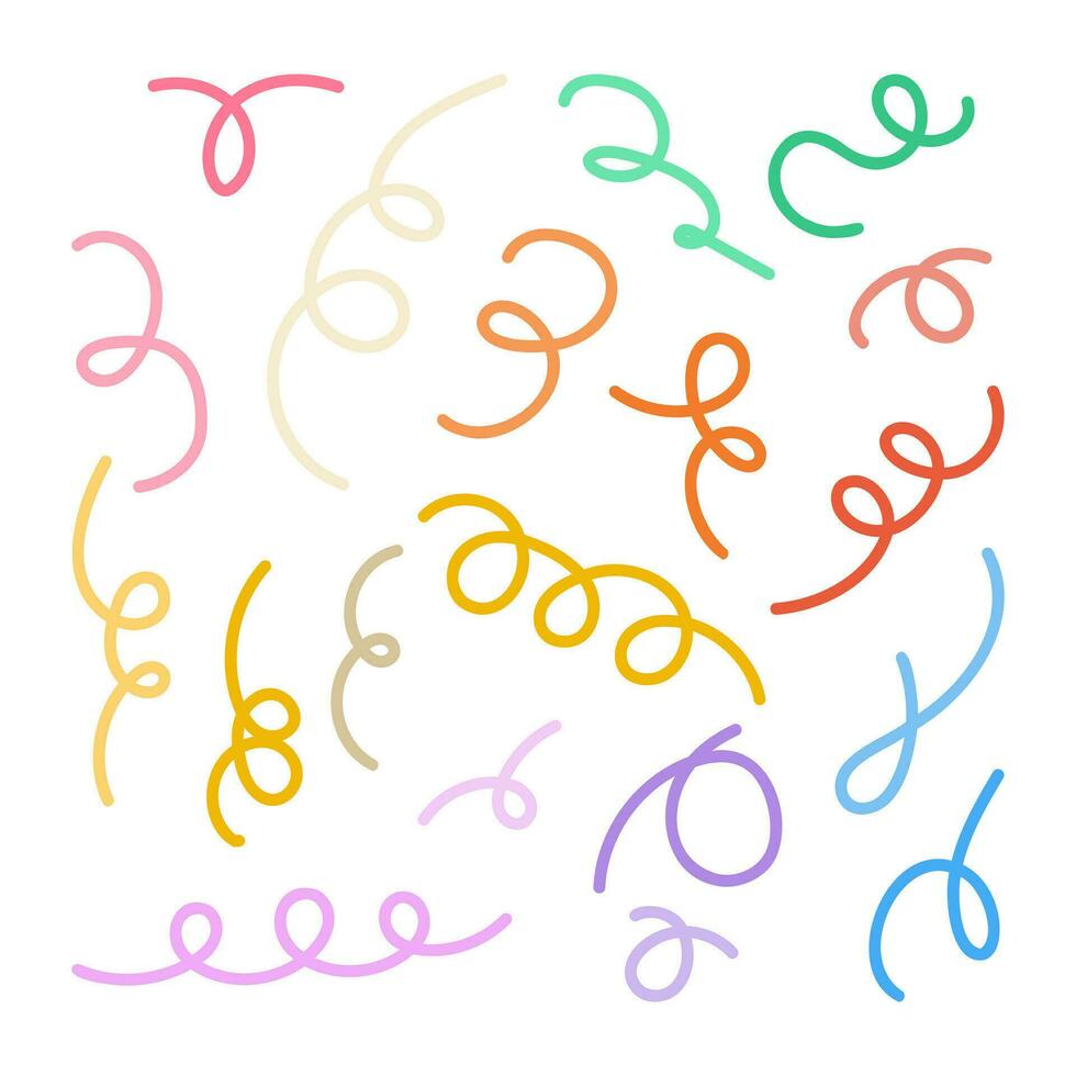 Squiggle loop colorful lines set vector illustration
