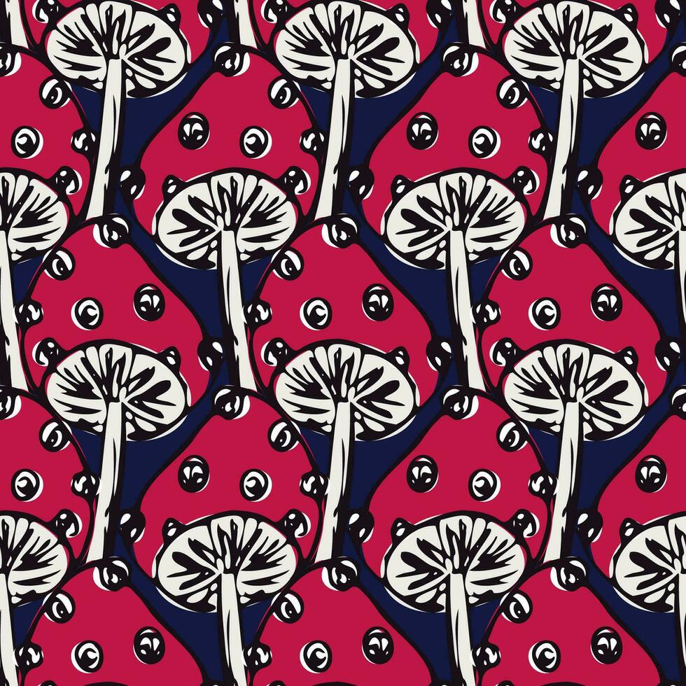Amanita mushrooms sketch seamless pattern vector illustration