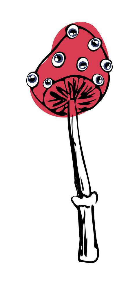 Amanita mushrooms with eyes doodle vector illustration
