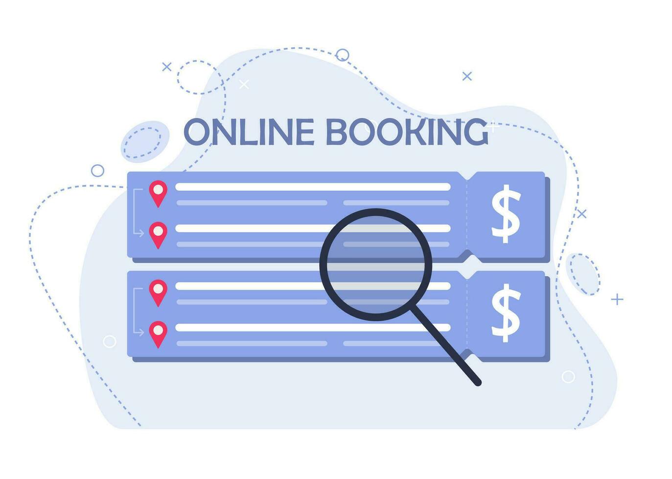 Online booking. An illustration about the selection and search of tickets and flights for transport vector