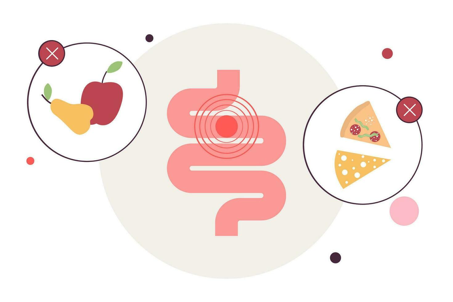 Character with food allergy. Problem with stomach. Hypersensitivity to components of the food vector