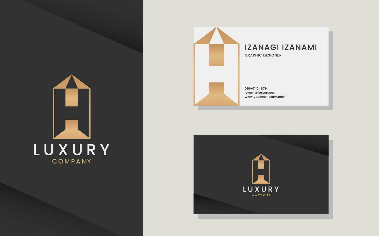 Luxury vector logotype with business card template. Premium H letter logo with gold design. Elegant corporate identity.