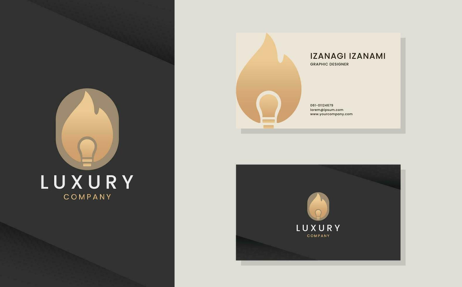 lujo vector logotipo con negocio tarjeta modelo. prima lámpara logo con dorado diseño. elegante corporativo identidad.