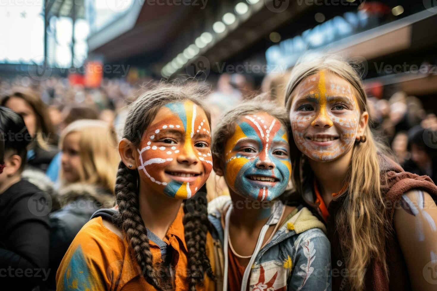 Faces painted with determination people of all ages stand together for climate justice forming a poignant and hopeful tableau of activism photo