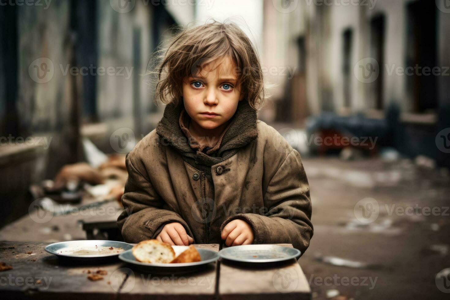 hambriento muriendo de hambre pobre pequeño niño mirando a el cámara foto