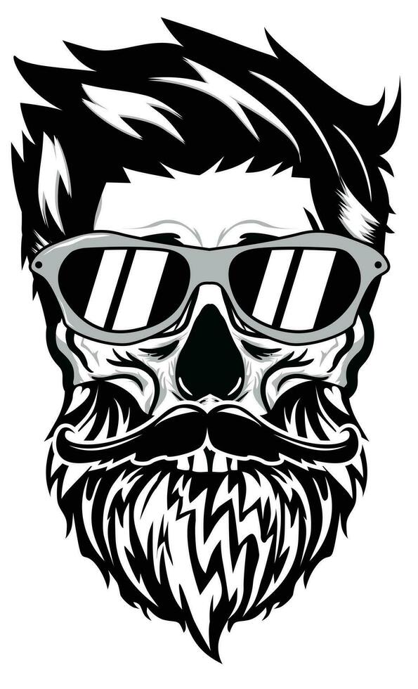 Skulls with Hipster hair, mustache and beards. vector