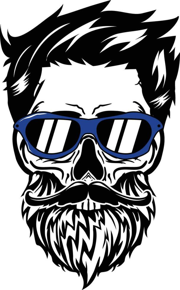 Skulls with Hipster hair, mustache and beards. vector