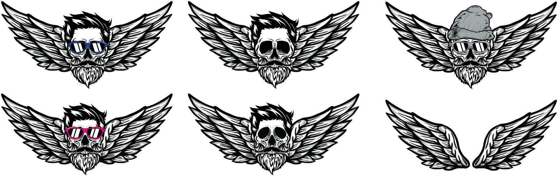 Bundle Set Skull wings vector