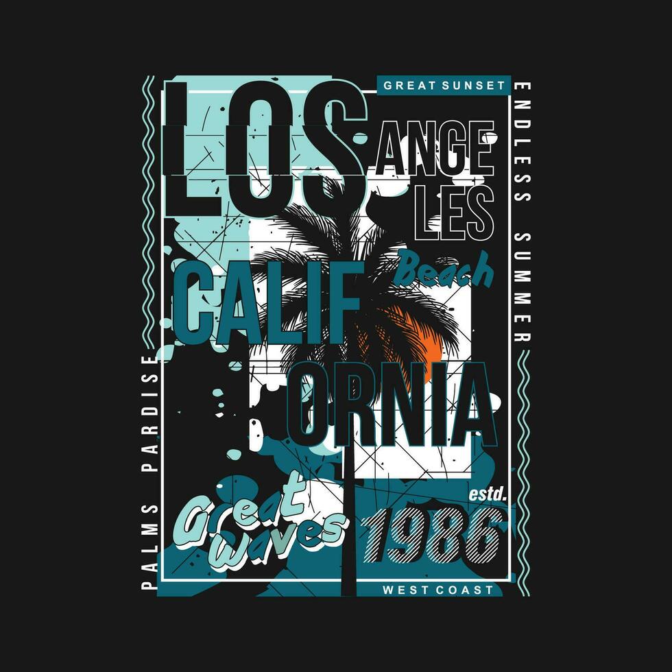 los angeles california graphic vector illustration in vintage style for t shirt and other print production.     palms tree abstract,beach vacation concept.