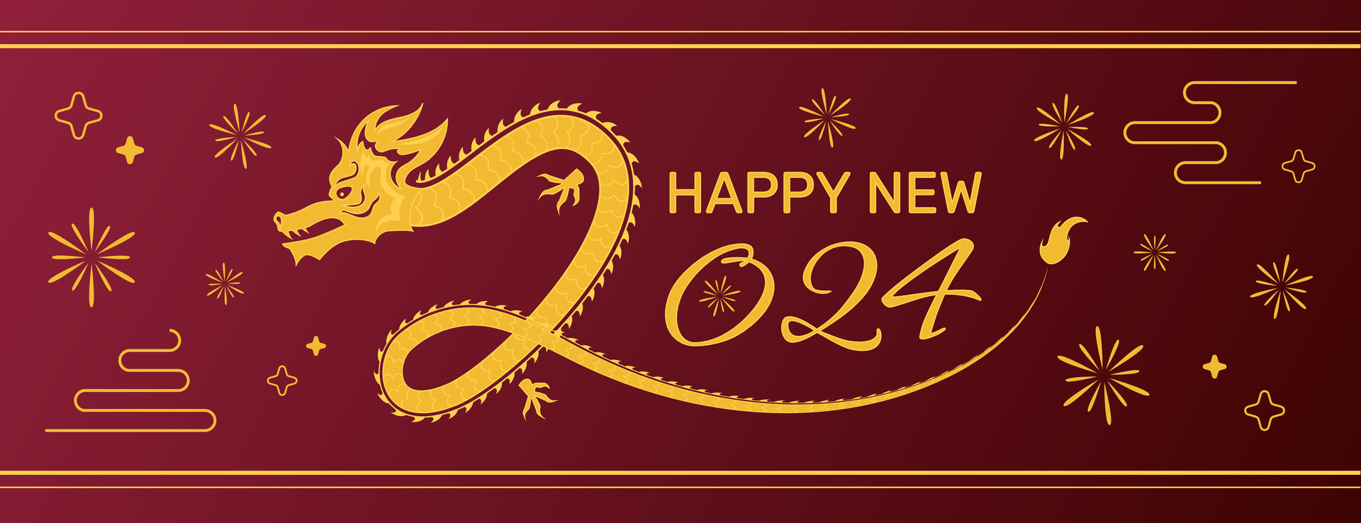 Chinese New Year 2024 postcard, greeting, invitation, Year of a Dragon