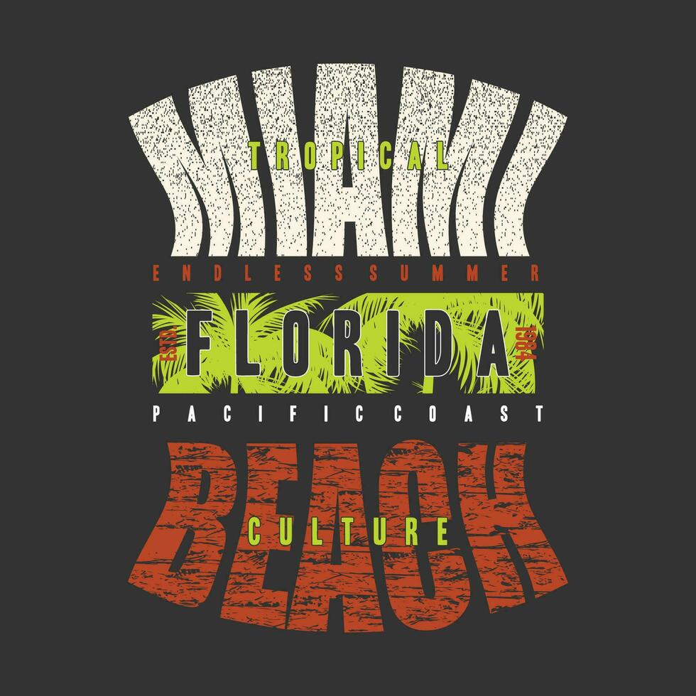 miami beach lettering, graphic illustration, typography vector, for casual t shirt print vector