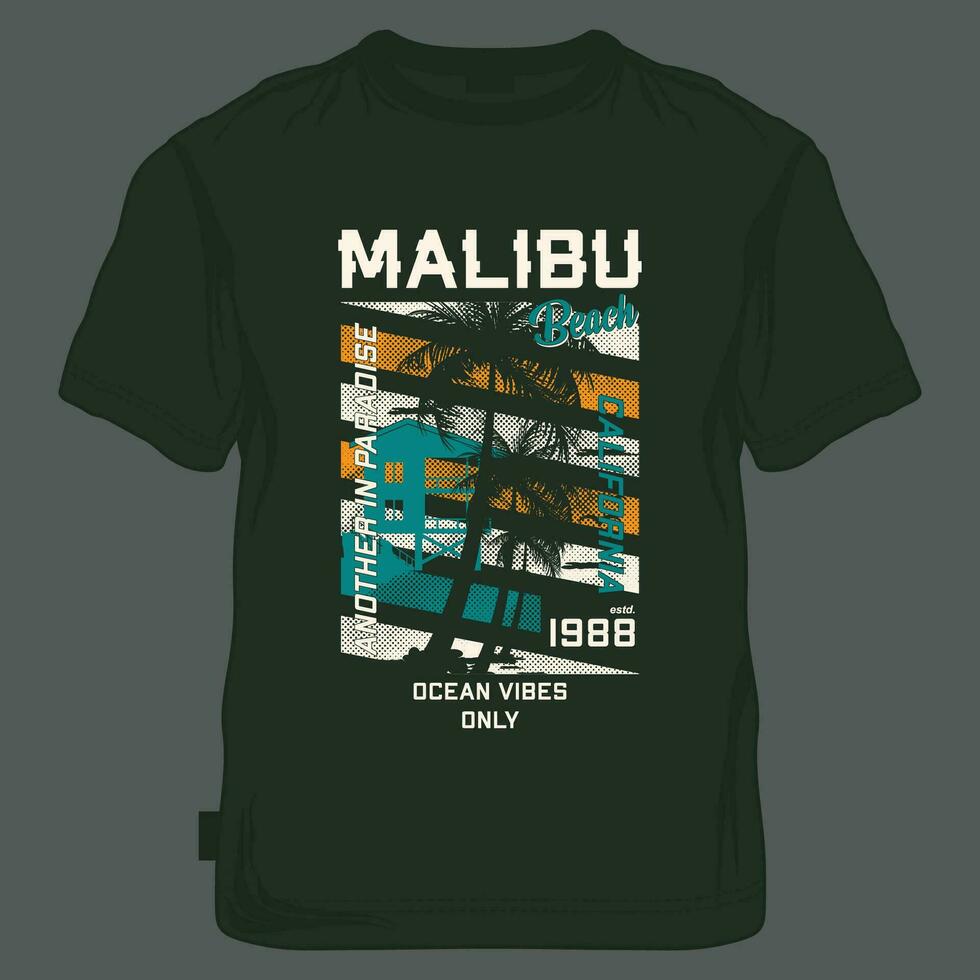 malibu beach graphic, typography vector, t shirt design, illustration, good for casual style vector