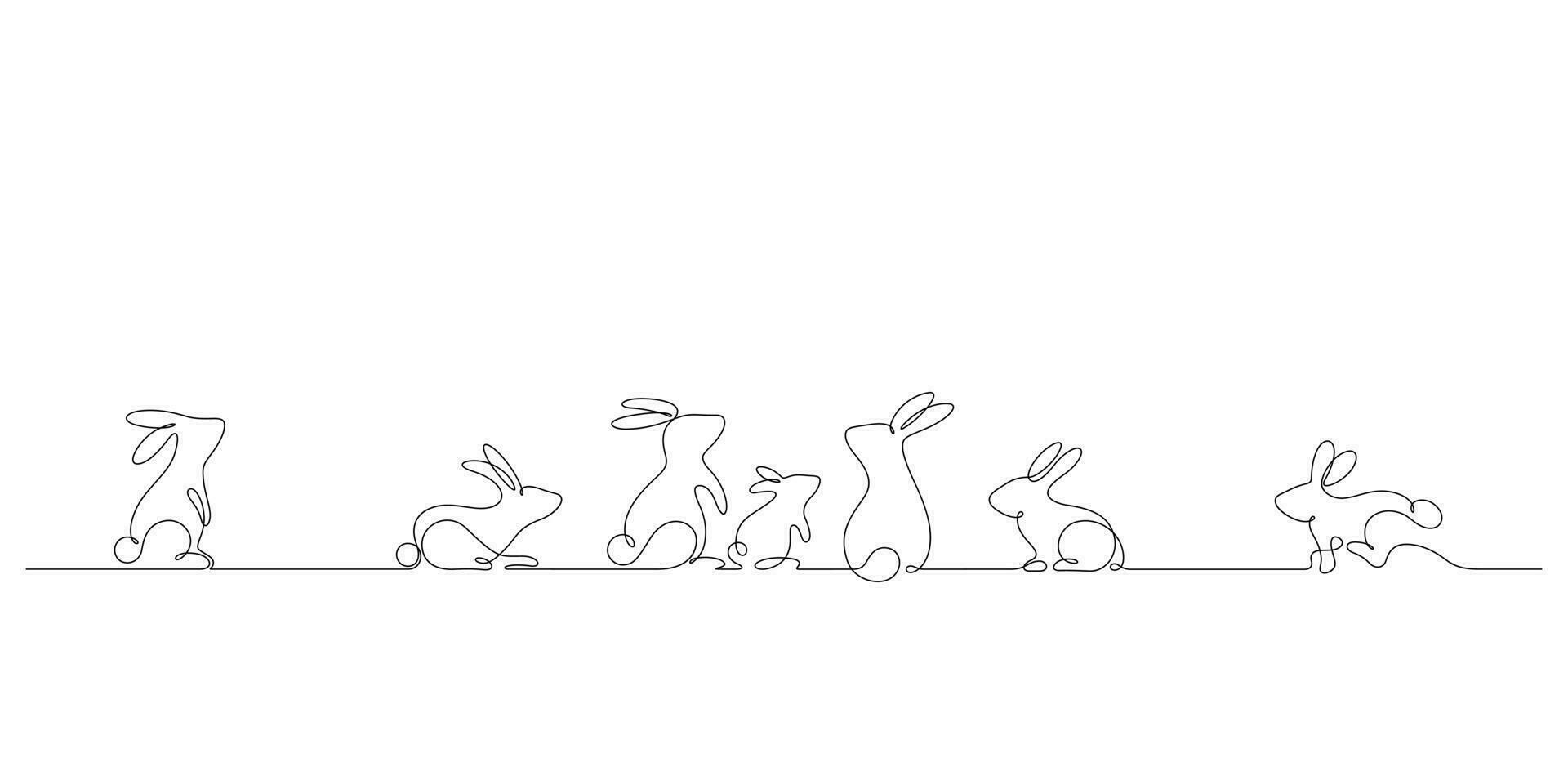 rabbit family celebrate mid autumn festival minimalist style one line decorative vector