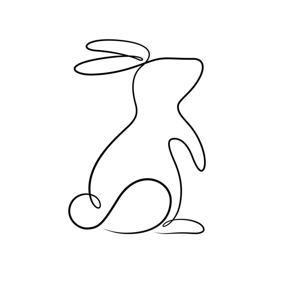 one line drawing of rabbit calligraphy style vector illustration