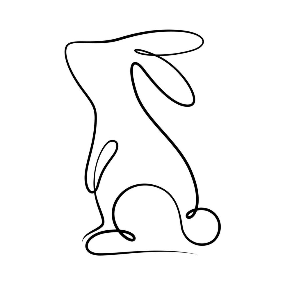 one line drawing of rabbit calligraphy style vector illustration