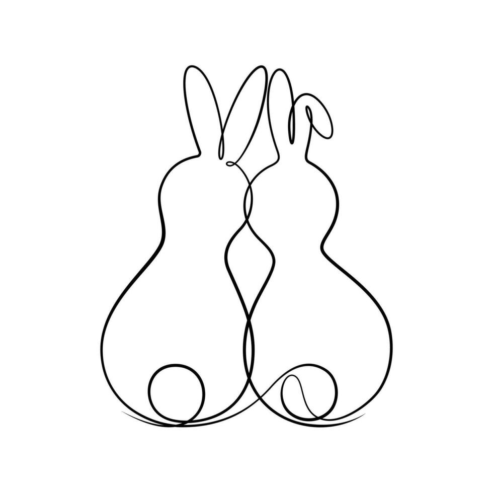 couple rabbit leaning against togetherness in one line drawing calligraphy style vector