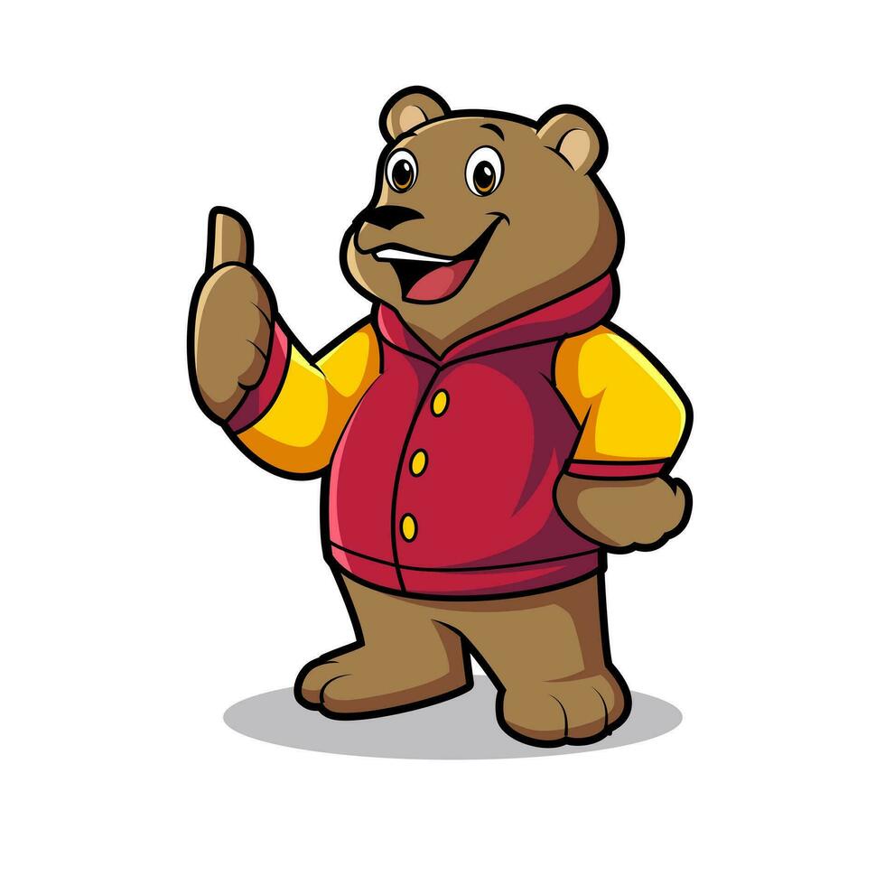 Animal Fashion Icon Concept. Cute bear Wearing Jacket Cartoon Vector Icon Illustration