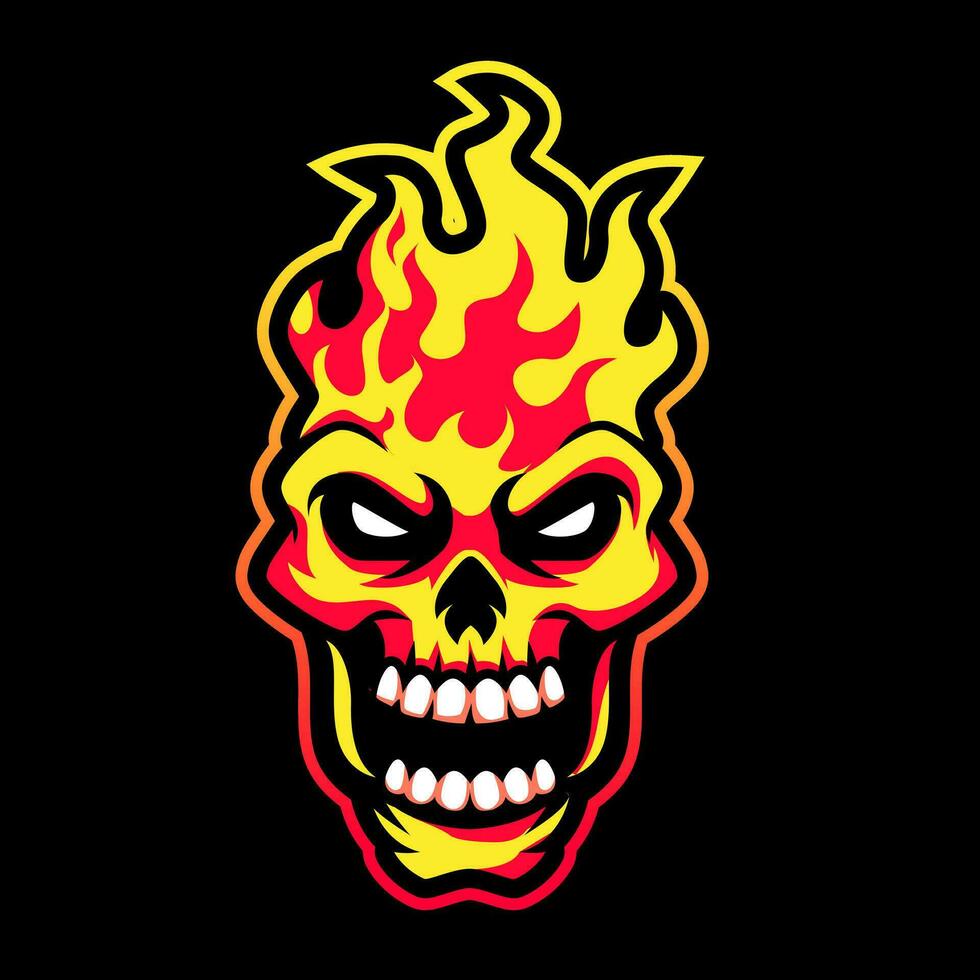 Skull on fire flame illustration vector