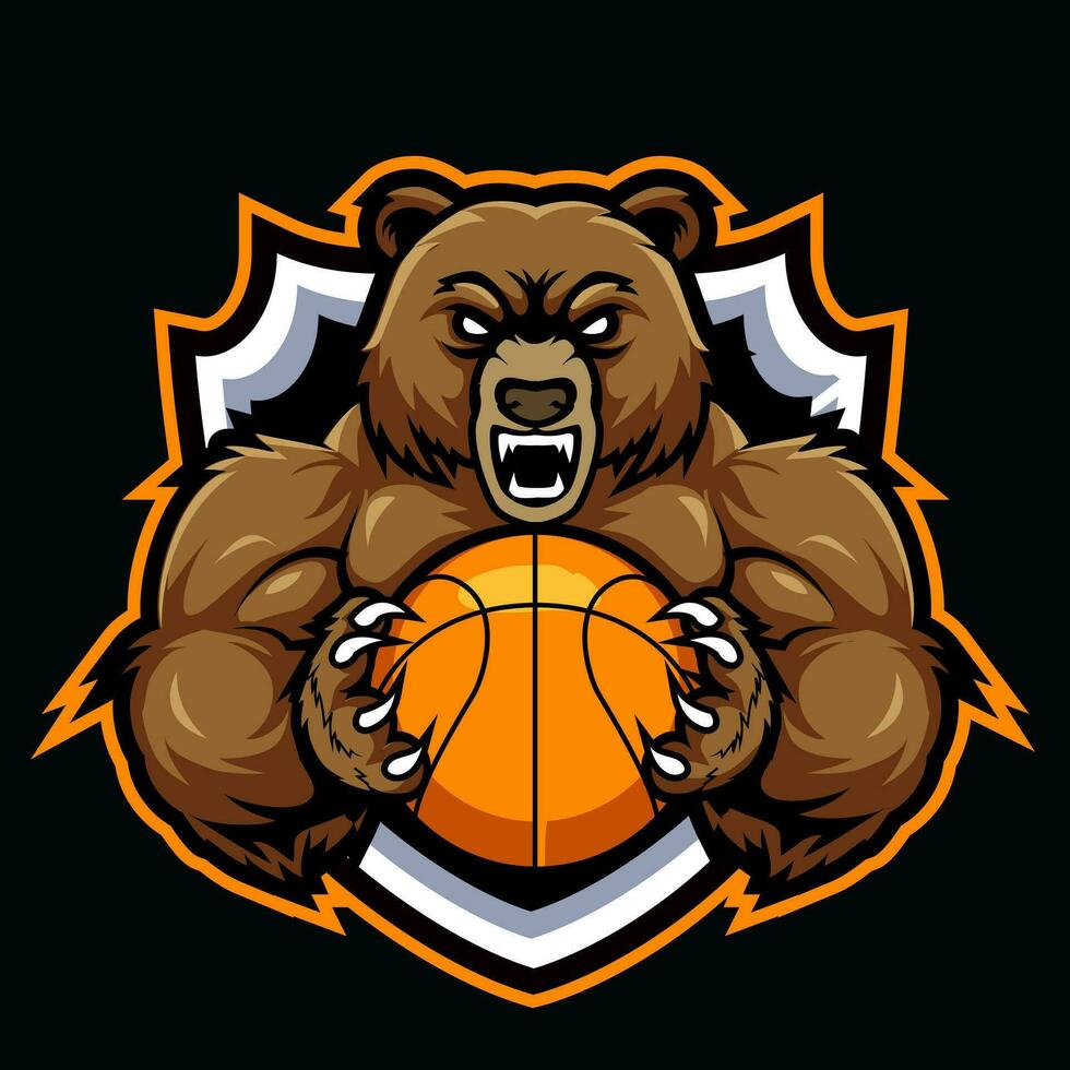 Bear basketball player mascot logo design vector