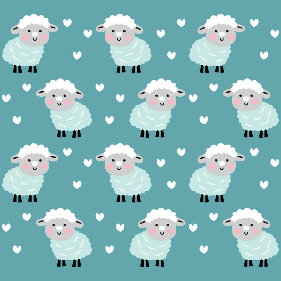 Cute seamless pattern background with funny sheep in cartoon style vector