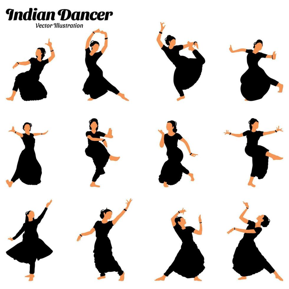 Indian woman dancer vector illustration set.