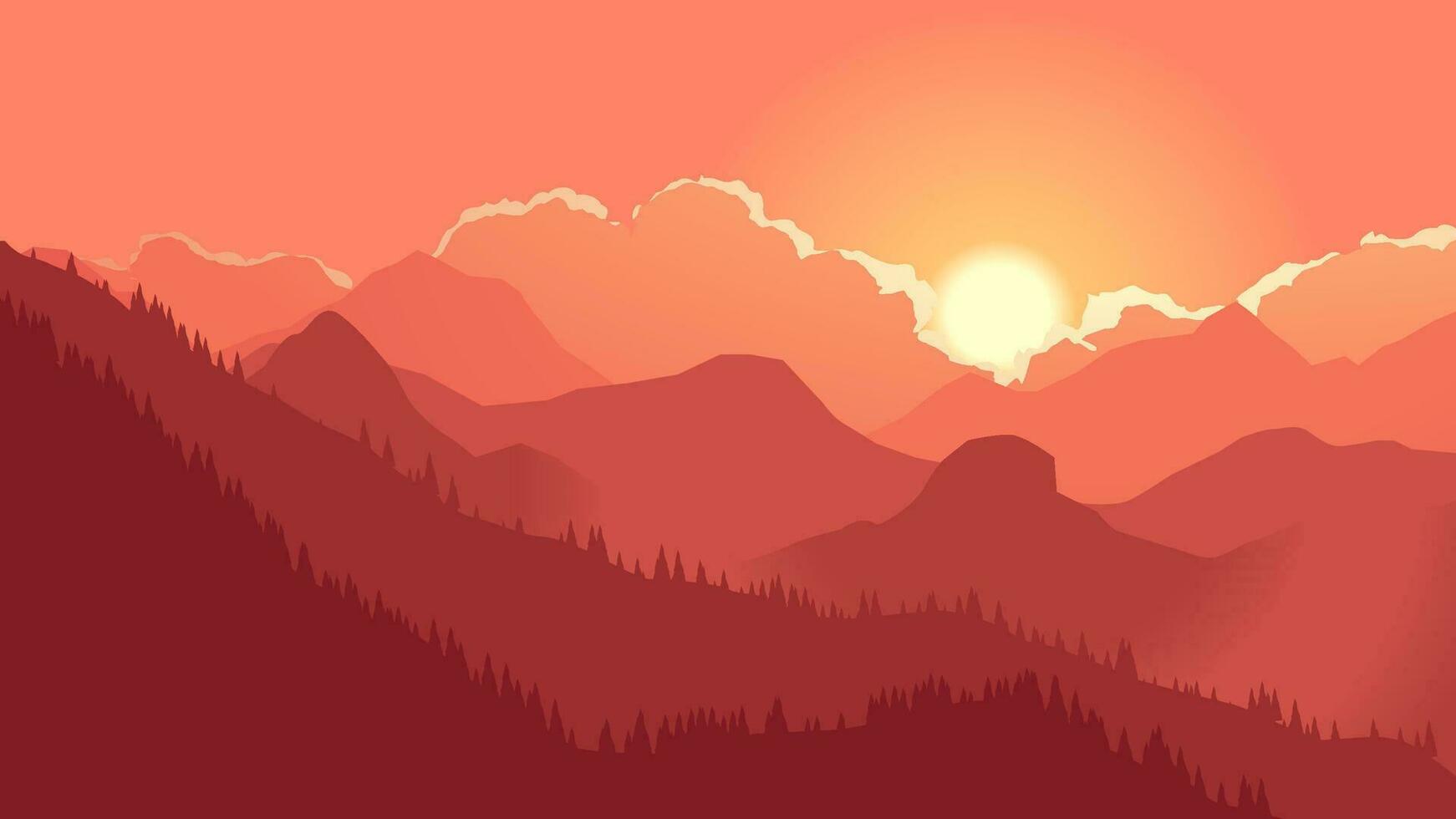 amanecer terminado hermosa brumoso montañas vector