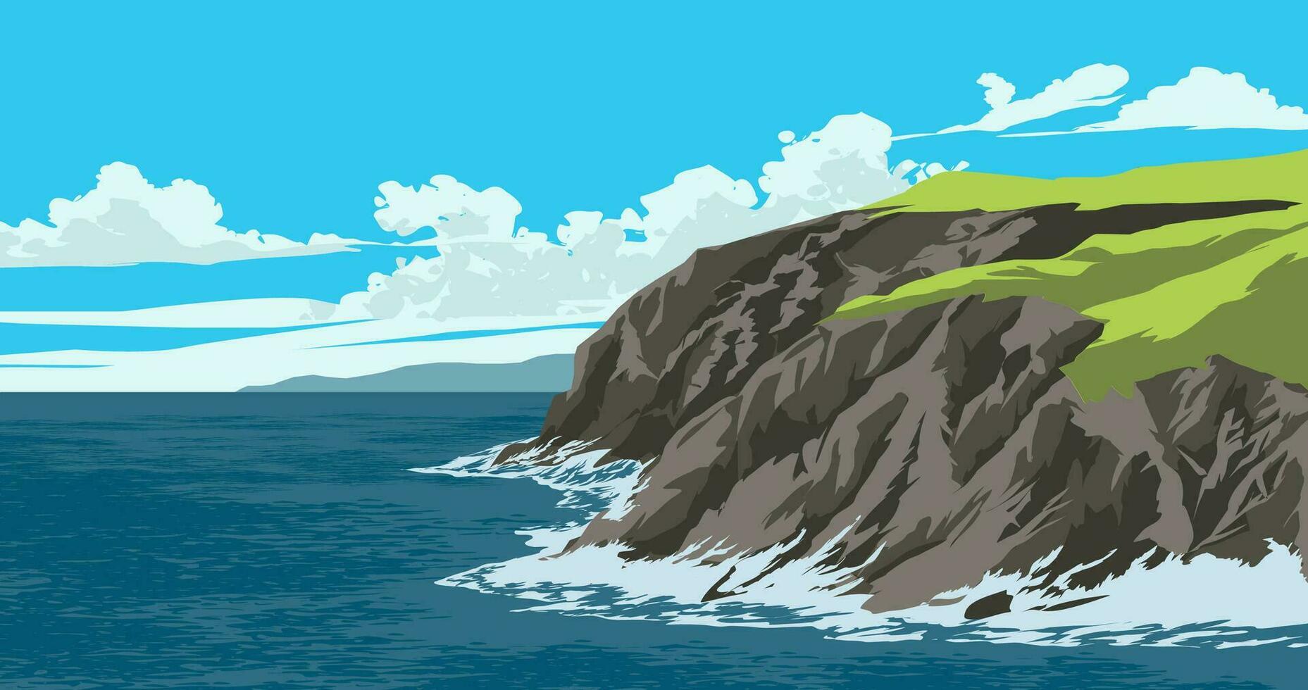 Vector illustration of beach with rock in sunny day