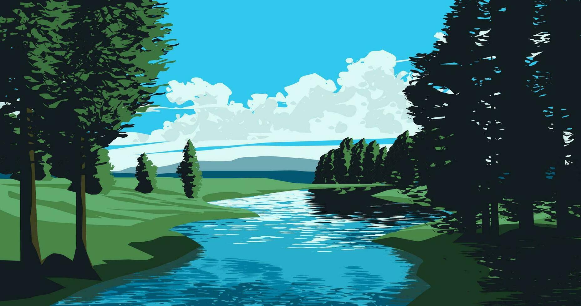 hermosa río soleado día paisaje vector