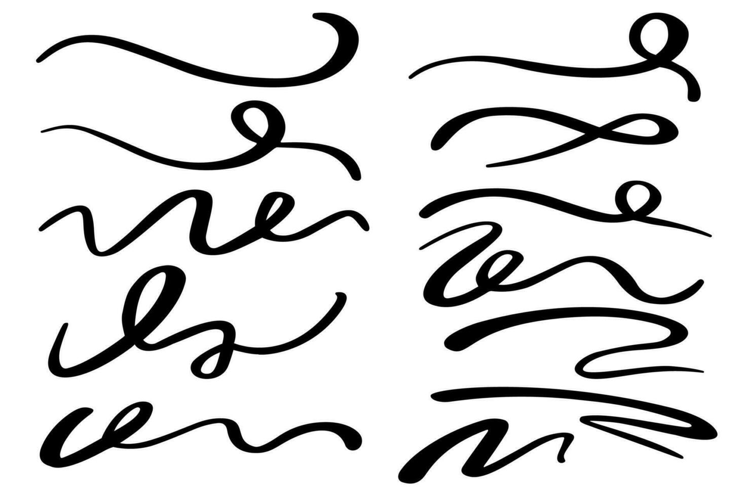 Swashes swoops and swishes calligraphy signs. Underlines hand drawn strokes. Vector symbols set.