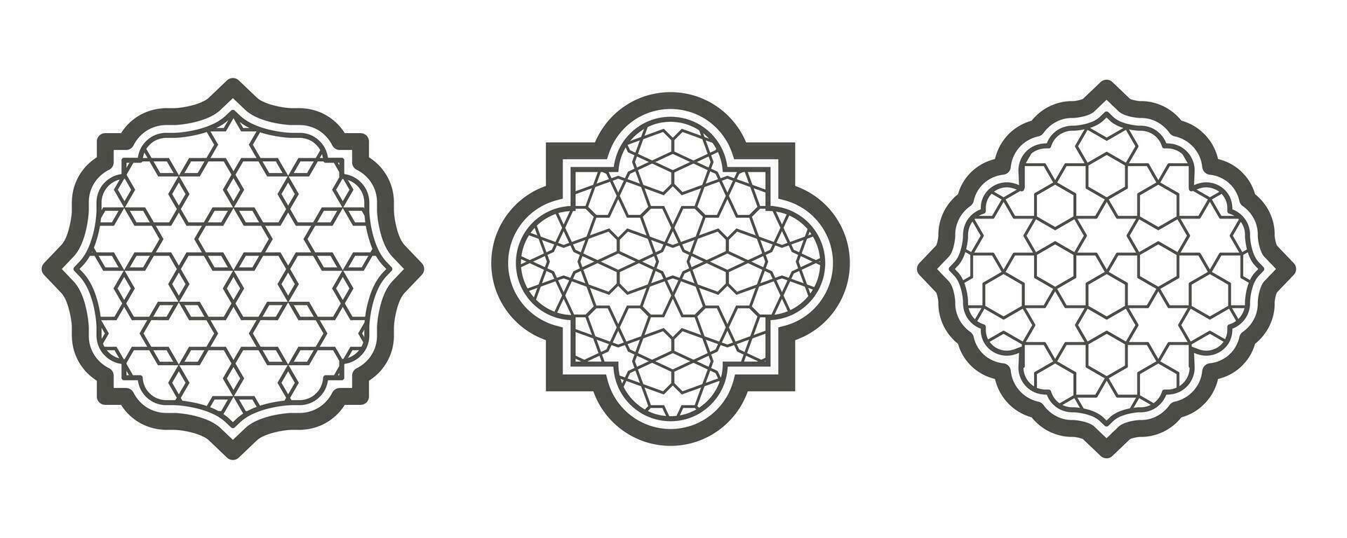 Ramadan window with pattern. Arabic architecture vector shape in mosque. Arabesque arch frame with ornament.