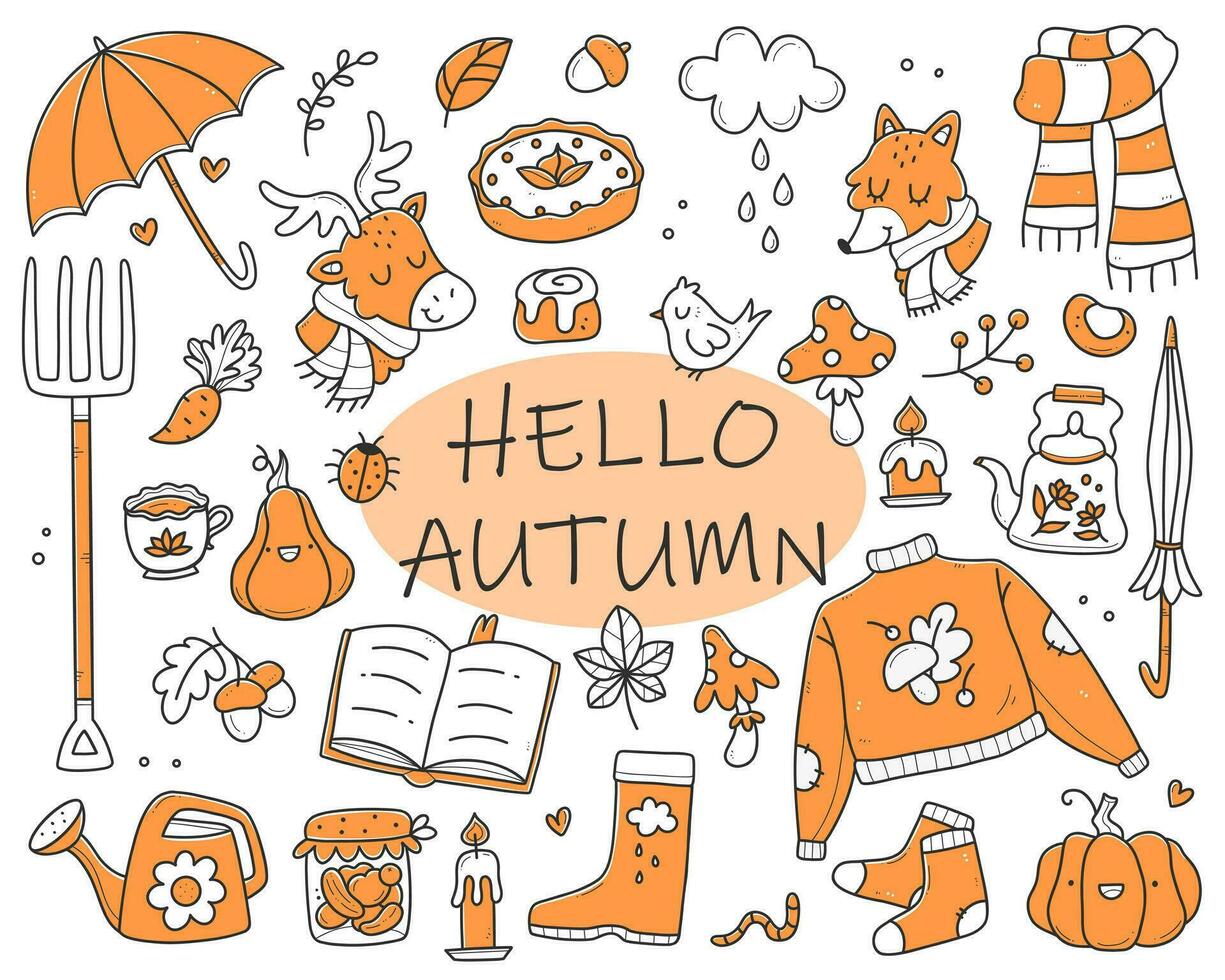 un conjunto de linda otoño garabatos un colección de sencillo de colores otoño dibujos. vector ilustración