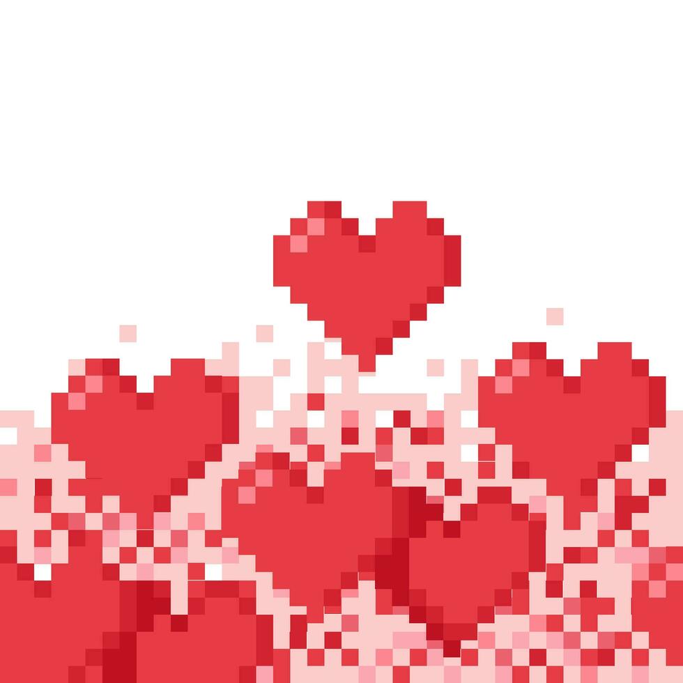 Seamless red border made of pixel hearts vector