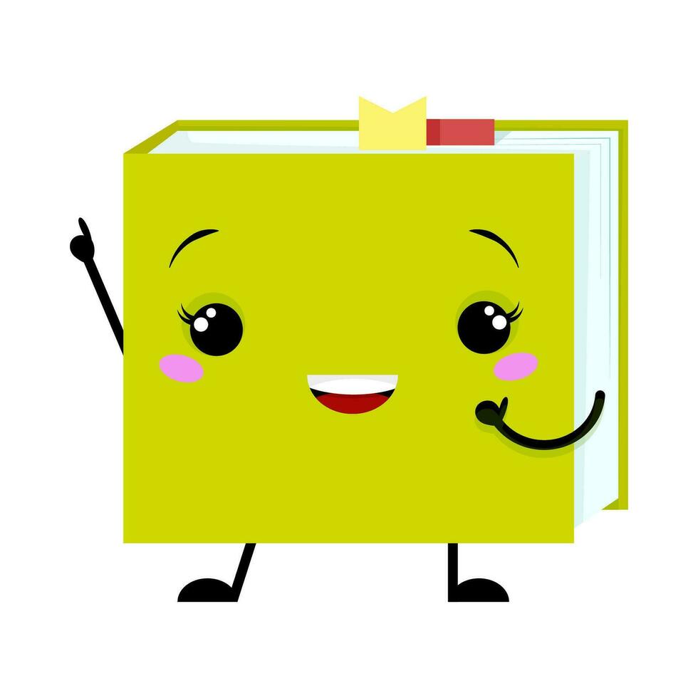 Green cheerful school textbook kawaii character vector