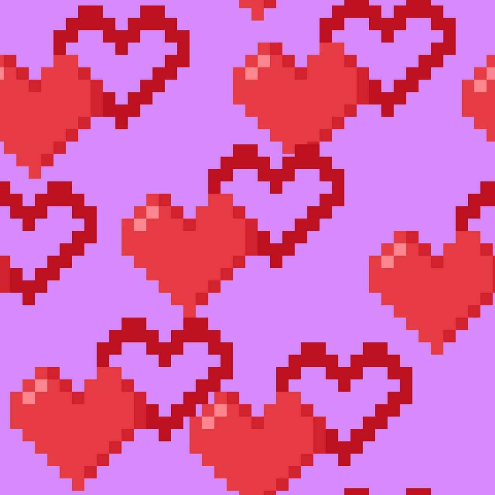Red pixel hearts seamless pattern vector