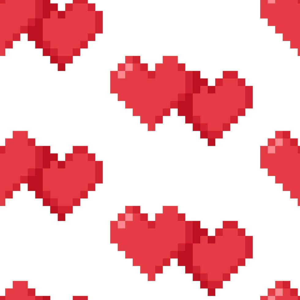 Seamless pattern of red pixel hearts on a white background vector