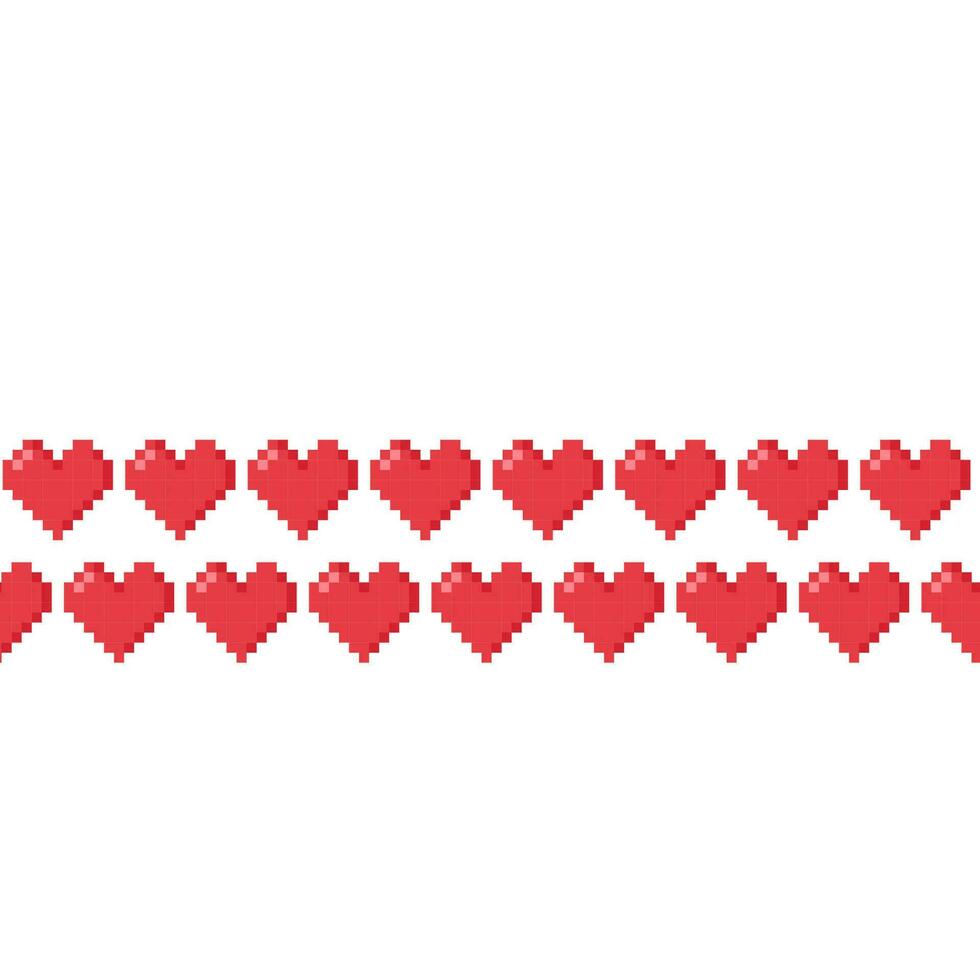 Striped seamless pattern of red pixel hearts vector