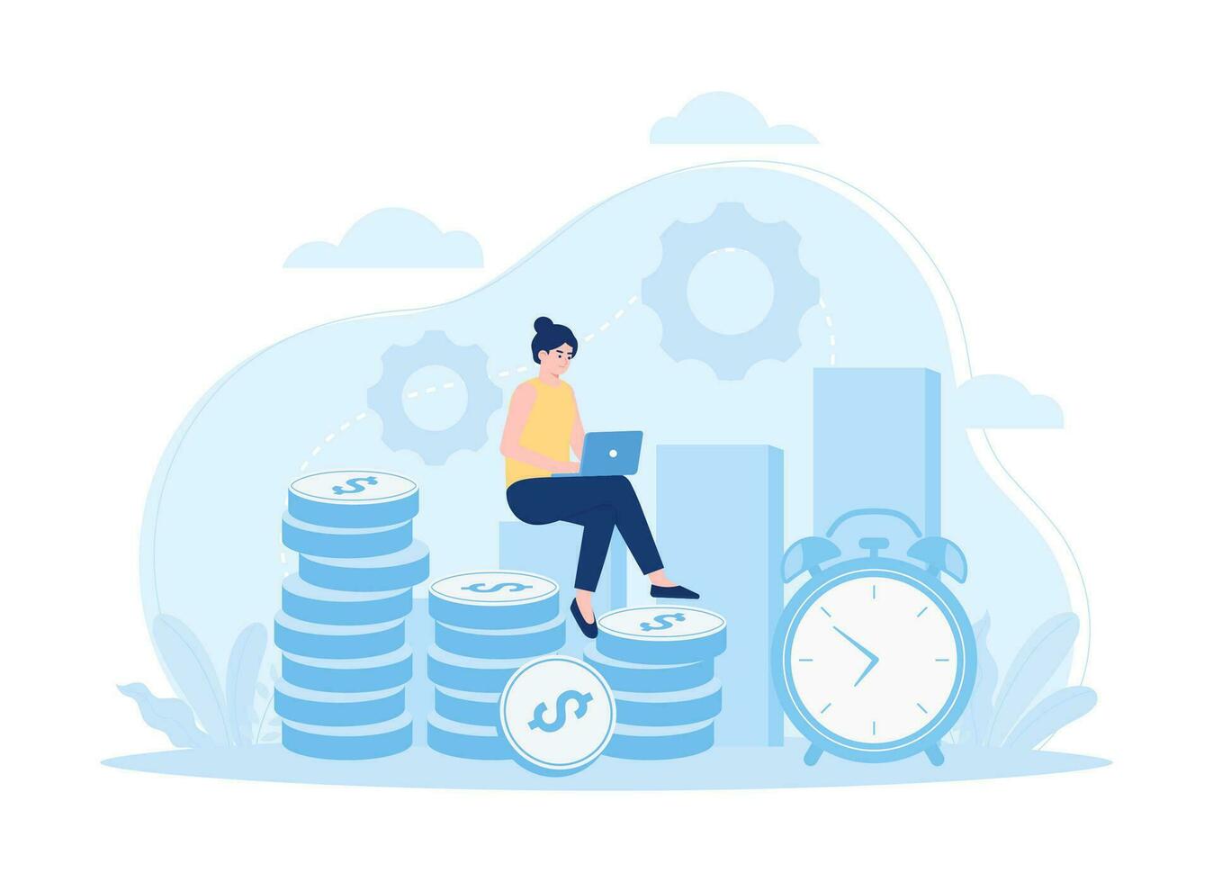 Time is money for business profit concept flat illustration vector