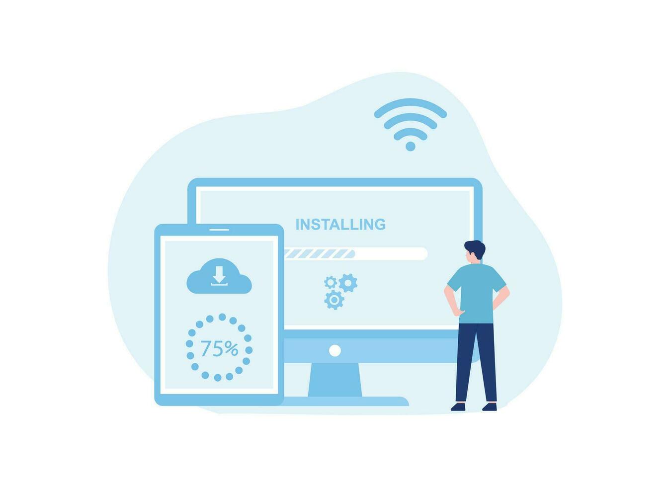 Install the software to the computer concept flat illustration vector